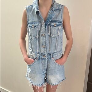 Zara Light Blue Denim Sleeveless Overalls Romper